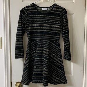 🌷3 for$25🌷Place, US 10/12 (Girls), Black White & Gold Stripe Fit & Flare Dress